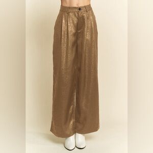 Davi & Dani Crinkled Textured Wide Leg Pants